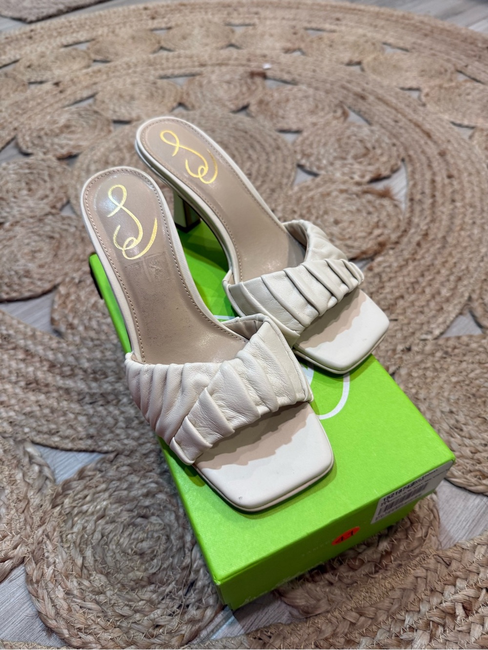 Sam Edelman Women's Slip-On Ruched Strap Heeled Sandals - Cream